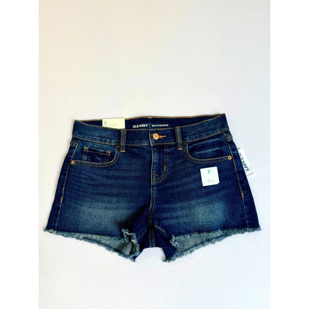 Old Navy Boyfriend Denim Shorts Women Size 2 Dark Wash Raw Hem Stretch NWT